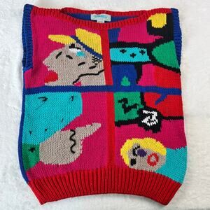 Bibesco Vintage 1980's Art Style Color Block Sweater Vest Women's size Med/Lrg